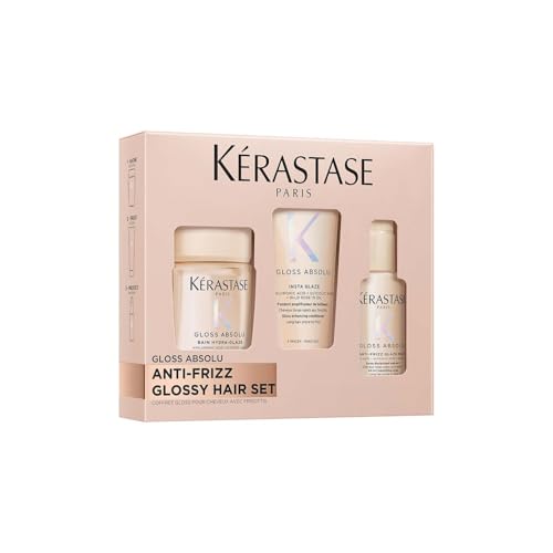 KÉRASTASE Gloss Absolu - Coffret Découverte - Cheveux Longs Sujets aux Frisottis - Acide Hyaluronique, Acide Glycolique et Huile de Rose Sauvage - Shampoing,...