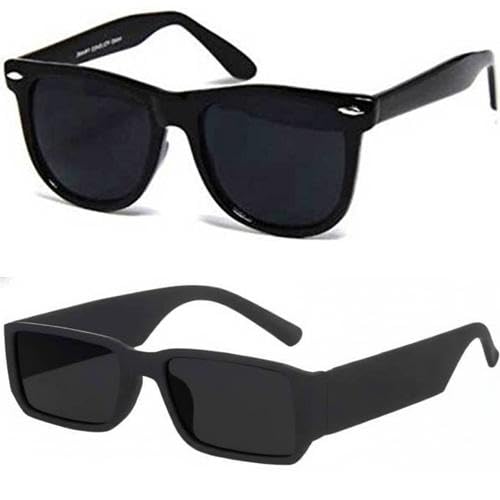 sheomy Combo Pack Of 2 Retro Square Aviator Sunglasses Black Goggles Shine Frame And Rubber Frame Mirrored Sunglasses For Men's/Women's Mc-775-picture-33