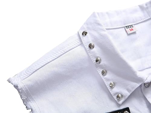 Unisex Solid Color Casual Lapel Denim Vest Sleeveless Rivets Jean Vests Jacket Outerwear3