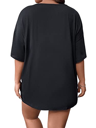 SOLY HUX Women's Plus Size Letter Graphic Tees Cut Out Deep V Neck Half Sleeve T Shirts Tops2