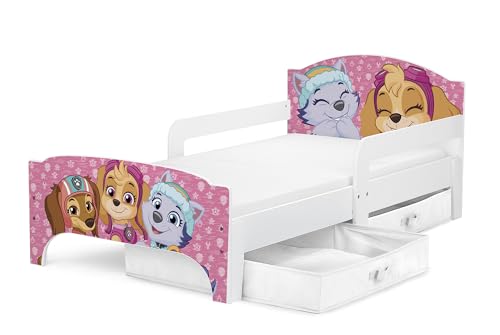 Leomark Lit d'enfant Smart - Paw Patrol – La Pat' Patrouille avec Chase, Stella et Leurs Amis – Lattes + Matelas Inclus, Lit Simple 70x140 cm Confort Optimal et...