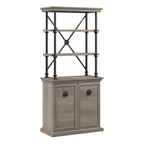 Bush Furniture Coliseum Designer Bookcase with Doors in Driftwood Gray