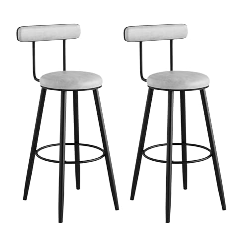 Tabourets de bar en cuir PU LiChA, lot de 2 chaises hautes rembourrées avec dossier pour cuisine