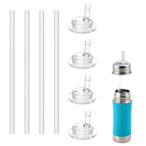 MEIJIAYOU Straw Replacement Compatible With Pura Kiki 4 Pack Clear Food Grade Silicone BPA Free Straw With Sip Guard Compatible With Pura Kiki Stainless Steel Sippy Cup