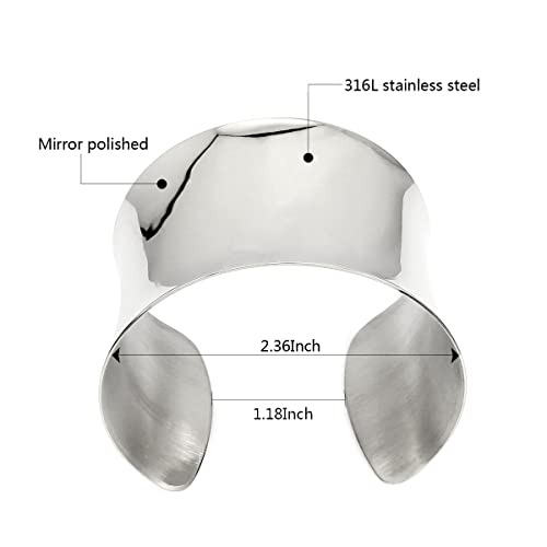 Silver Wide Grooved Cuff Bangle for Women Lady Stainless Steel Shiny Punk Bracelet2