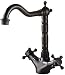 Produktbild JRUIA Nostalgie Schwarz Waschtischarmatur Retro Bad Wasserhahn Zwei Griff Mischbatterie Waschbecken Armatur 360°Drehbar Badarmaturen f.Badezimmer aus Messing Oil-Rieb Bronze Gebürsteter (H24cm)