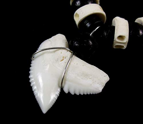 Genuine Shark Tooth Necklace, Mako Shark Tooth Necklace for Men, Cool Beach Cowrie Shells Wooden Beads Necklace for Women (CA433)4