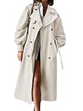 Tankaneo Womens Long Trench Coat Fall Fashion Oversized Double Breasted Lapel Overcoat Outerwear with Belt