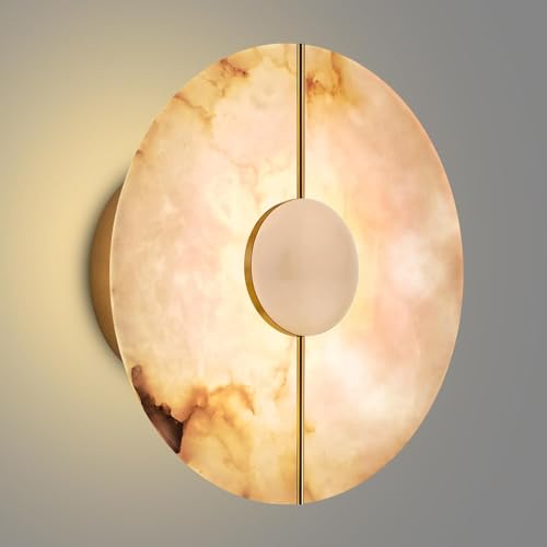 BRRSKBK White Alabaster Wall Sconce Brass Natural Marble Wall Sconce