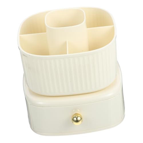 IWOWHERO Rotatable Makeup Brush Holder Cosmetics Organizer Elegant for Vanity Table Creamy for Brushes Pens and Accessories Storage