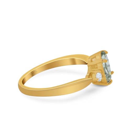 OMRANII Three Stone Ring Oval Natural Green Amethyst Prasiolite Solitaire Cubic Zirconia Classic Style Wedding Engagement Rings For Women 925 Sterling Silver Gifts For Her2