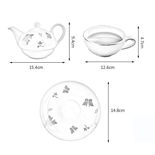 fanquare Juego de Té para Una Persona con Mariposa de Oro, Juego de Tetera con Taza de Café y Platillo, Porcelana - Imagen 7