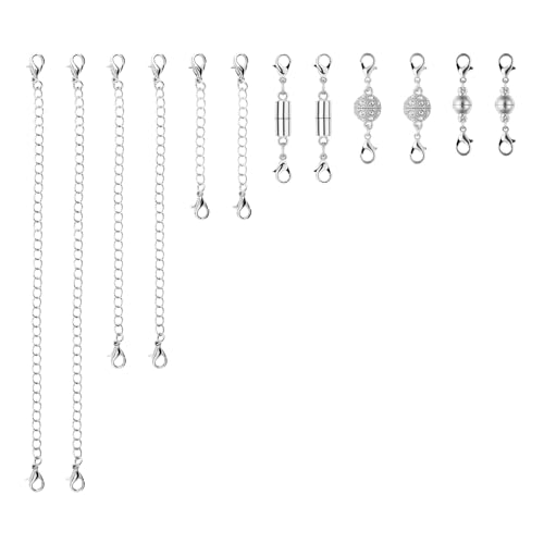 6uds Cadena Extensor de Collar, 3 Tamaños Extensor de Pulsera con 6 Cierres de Langosta Magnéticos Dobles Cadenas de Extensión Extensores de Joyería para Mujeres Joyería Manualidades(Plata)