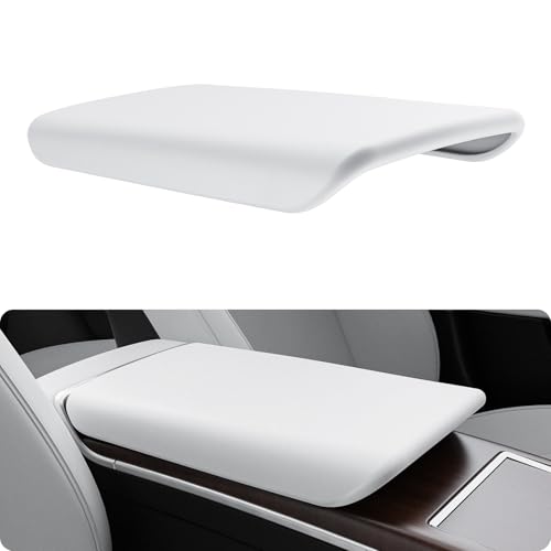 BASENOR Upgraded Tesla Model S Model X Center Console Cover Non-Slip TPE Armrest Cover [No Logo] Protector Armrest [Proprietary Design] 2021-2026 Tesla Interior Accessories White