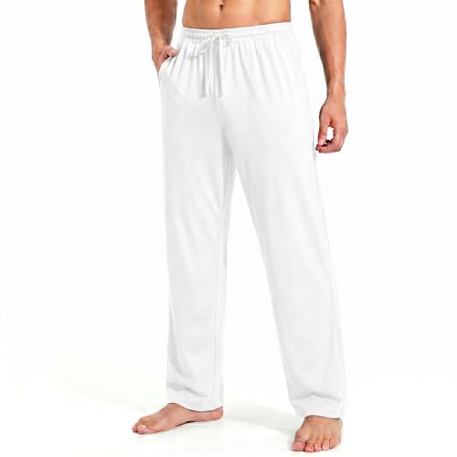 ALLABREVE Mens Straight Leg Baggy Sweatpants Soft Athletic Yoga Pants for Workout Casual Loose Lounge Pants with Pockets for Everyday Wear White