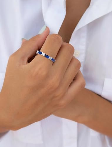 STARCHENIE Baguette Gemstone Rings for Her | 925 Sterling Silver Stackable Ring for Women | Eternity Ring Size 5-103