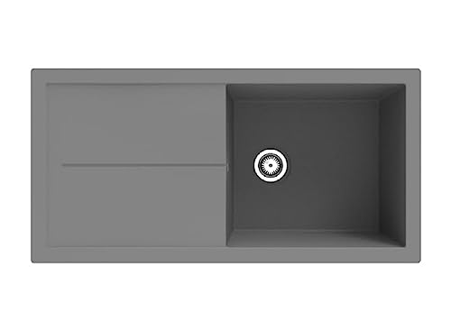 Respekta Cleveland Évier minéraliste, gris, 1 bac de 100 x 50 cm, convient aux armoires inférieures à 60 cm de largeur