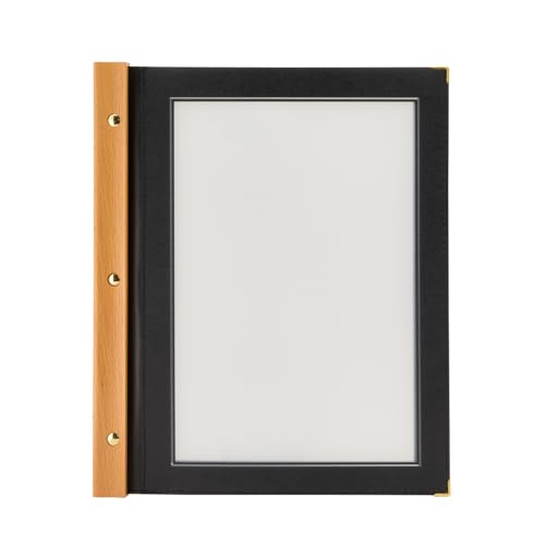SECURIT - Porta Menu Linea Wood - Per Caffè, Ristoranti, Bar - Formato A4 - 2 Doppio Inserti Inclusi - Colore Nero