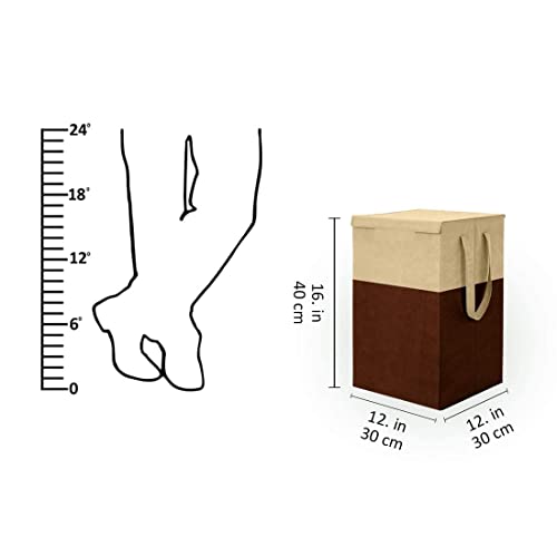 Image of Non Woven Printed Rectangular Foldable Laundry Bag | Lid And Handle Clothes Storage Organiser For Bedroom Dorm Closet Utility Container | 75L Laundry Basket | Beige Brown