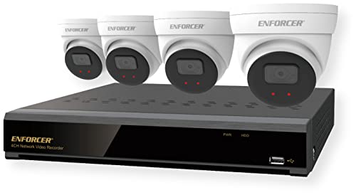Seco-Larm DRN-K104-04 Enforcer NVR and Camera Kit; Includes: (1) DRN-104-2TB NVR with 2TB HDD, and (4) EV-N2506-2W4WQ White 5MP Turret Cameras