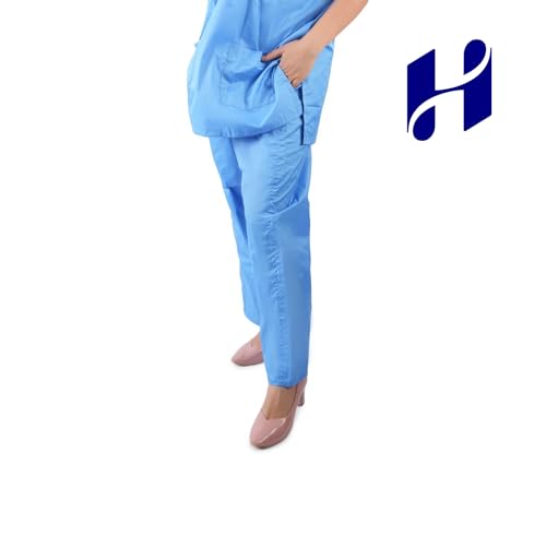 Image of Comfort Scrub Suit for Women - 5-Pocket Set with V Neck Top & Bottom, Half Sleeves, Breathable Fabric - Durable Uniform for Doctors, Nurses, and Dentists in Sky Blue (L, BLUE)