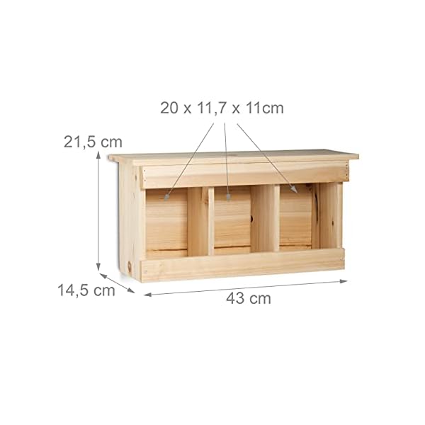 Relaxdays Nistkasten Spatzen, Sperlinge, 3 Nistkammern, Holz, Vogelhäuschen, H x B x T: 21,5 x 43 x 14,5 cm, naturfarben – Bild 5