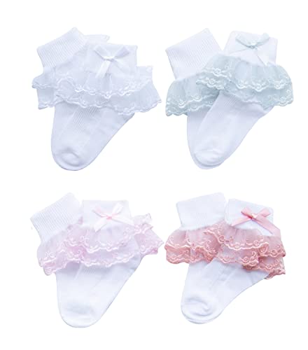 Toddler Baby Girls Ruffle Lace Socks Princess Dress Double Lace Cotton White Frily Socks2