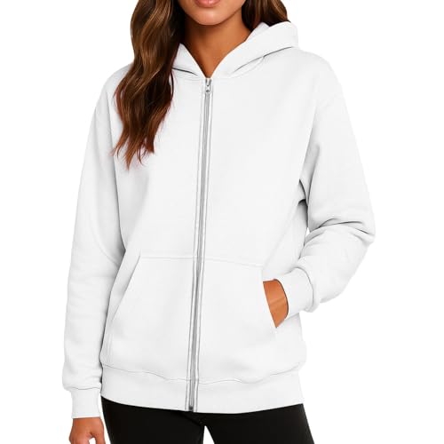 Sudaderas Mujer Cremallera Colores Sólidos Fina Baratas Chaqueta Mujer Otoño Ropa Invierno Deporte con Capucha Clásico Running Hoodie Sencillo Blanco XL