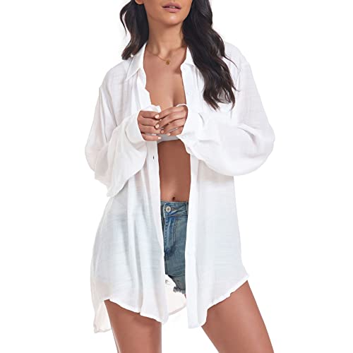 Century Star Womens Button Down Shirts Vacation Outfits Loose Fit Long Sleeve Casual Oversize Collared Blouse4