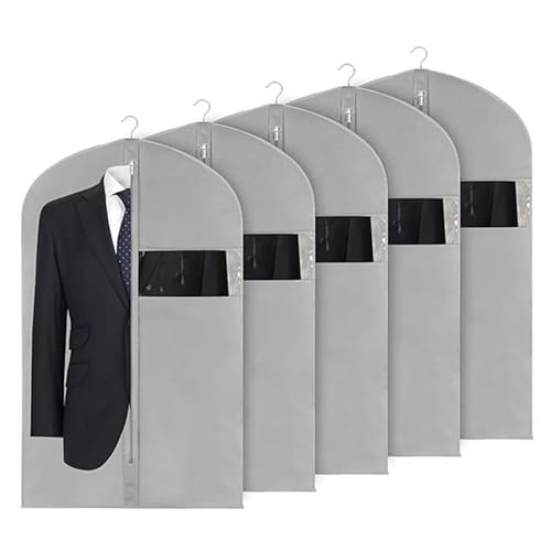 SQUASHIC Kleidersack Anzug 5 Stück,Hochwertiger Kleidersäcke Mottensicher,60x100 Cm Große Kapazität,Kleiderhüllen mit Reißverschluss,Für Kleider Jacken Hemden Abendkleider Aufbewahrung