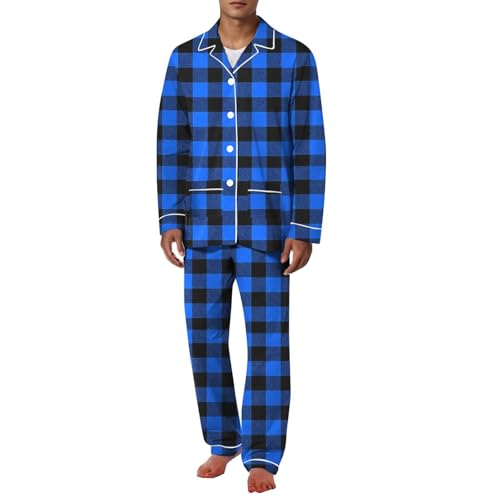 Mens Plaid Pajama Set Ultra Soft Button Down Pjs Leisure Loungewear Outfit