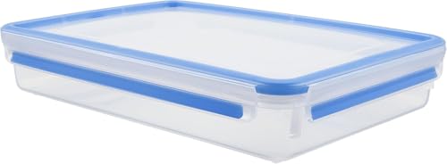 Emsa Clip & Close Conservador Hermético de Plástico Rectangular, Transparente y Azul, 2.6 L (32.7 x 22.7 x 6 cm)