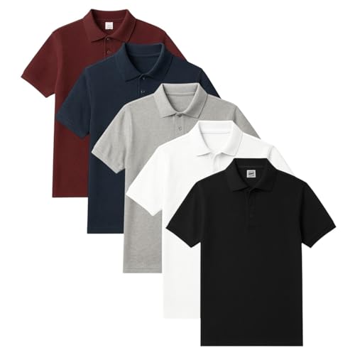 BenBen 5 Pack Men Polo Shirts Short Sleeve Moisture Wicking Quick Dry