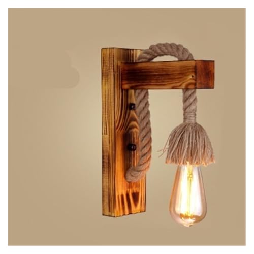 VLALAMNO Antorcha retro lámpara de pared de madera maciza lámpara de noche dormitorio simple personalidad nórdica creativa lámpara de estudio de pasillo de pared(H style fire color)