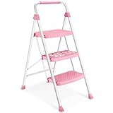 SocTone 3 Step Ladder, Folding Step Stool with Handle, Wide Anti-Slip Pedal, Lightweight, Multi-Use for Household and Office, 500lbs Capacity Sturdy Steel Ladder