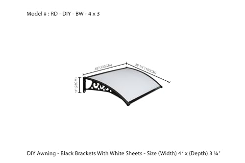 Image of CHENNAI Window Blinds and Shades DIY Polycarbonate Awning (Engineered Plastic Brackets) Window Sunshade Door Weather Shed Rain Canopy Awnings - 4'Widthx3'Depth (Black Brackets & White Sheets)