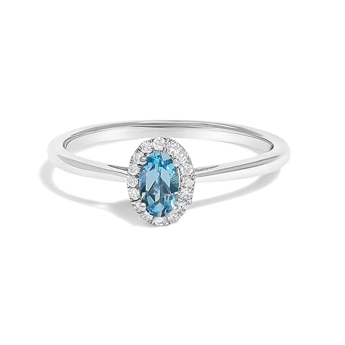 Haus of Brilliance 10K White Gold 5X3MM Oval Blue Topaz and Diamond Accent Halo Ring (I-J Color, I1-I2 Clarity) - Ring Size 6.5