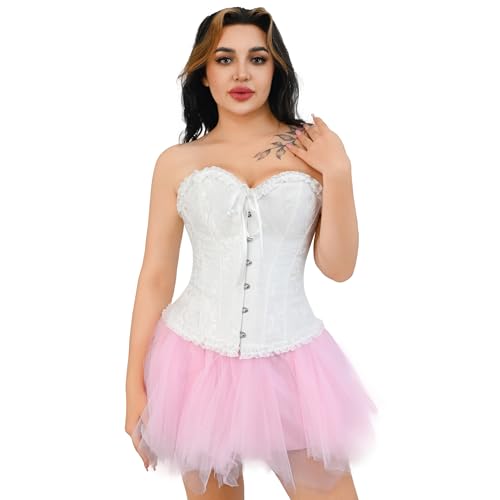 frawirshau Women's Lace Up Boned Overbust Corset Bustier Lingerie Bodyshaper Top2