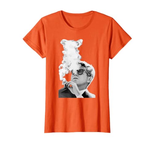 JFK John F Kennedy Cigar Smoking Sunglasses T-Shirt T-Shirt, Women, Orange, Medium