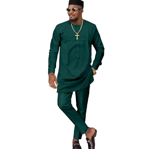 African Church Suits for Men Dashiki Shirt Pant Two Piece Outfits Casual Attire Nigerian Clothes