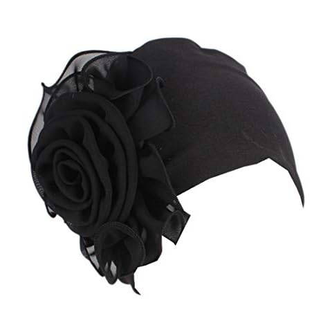 Qhome Women King Size Flower Stretchy Beanie Turban Bonnet Chemo Cap for Cancer Patients Ladies Bandanas African Head Wrap Black Cover