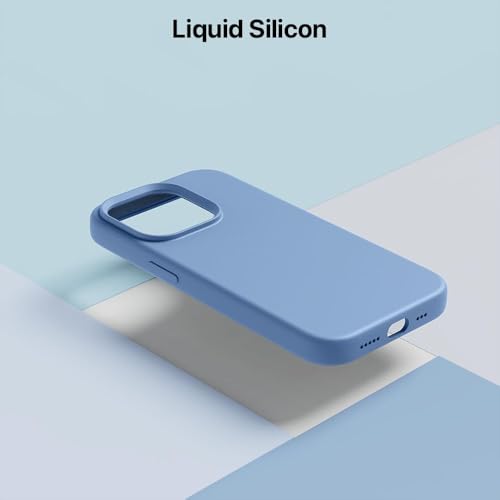 Image of eller sante Silicone Back Cover Case for iPhone 15 Pro Shockproof Scratch Resistant Slim Fit Protective Design Military-Grade Protection Support Mag-Safe Wireless Magnetic Charging- Blue