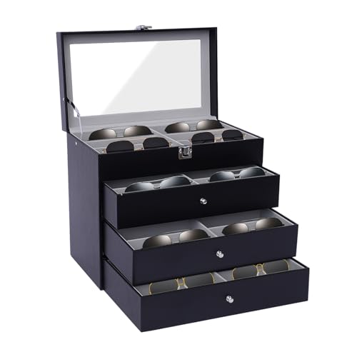 Dfmyhked 4 Layers Leather Sunglasses Storage Organizer, 24 Slots Multiple Pairs Glasses Storage Case, Slots Display Case Box For Storing Glasses, Bracelets