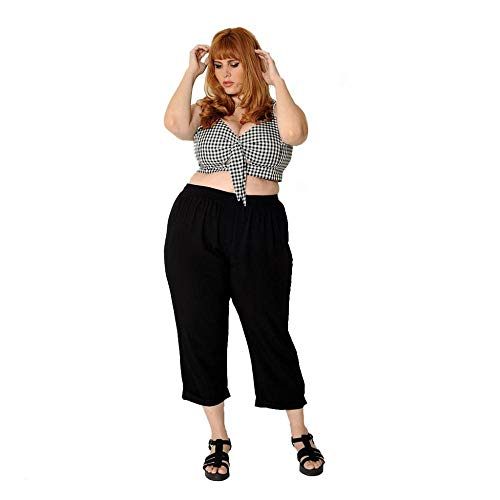 Calça Pantacourt Plus Size Lisa Preta