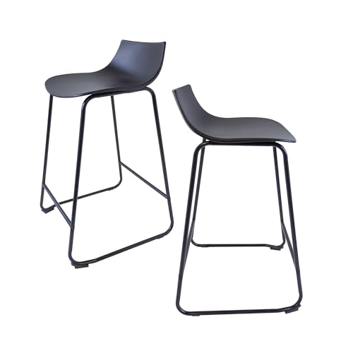 Box and beyond - Lot de 2 Tabourets de Bar - Hauteur 82 cm - Métal et Plastique Noir - Repose-Pieds - sans Dossier - Comptoir, Bar, Cuisine, Îlot Central -...