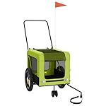 vidaXL Fahrradanhänger Hunde, Hundeanhänger mit Reflektoren Flagge, Hundetransporter Maximale Belastbarkeit 30 kg, Haustier Transportwagen, Grün Schwarz Oxford-Gewebe Eisen