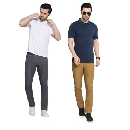 Image of DAIS Men's Stretchable Slim Fit Mid Rise Jeans, Pack of 2, (Combo of 2 Jeans)
