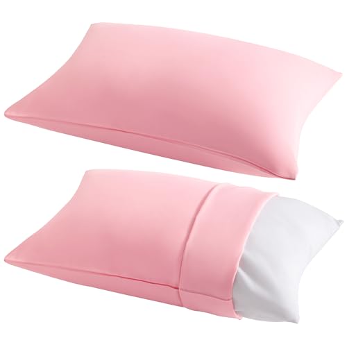 Image of NTBAY 2 Pack Pillows with Pillowcases, Soft Cotton Down Alternative 14x20 Envelope Pillows for Sleeping in Crib Bed - Machine Washable - Breathable Travel Pillow, Pink