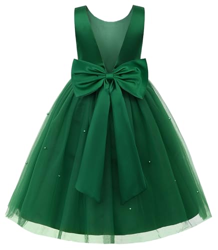 JerrisApparel Flower Girls Dress Wedding Satin Dresses Princess Birthday Party Prom Ball Gown (8T Emerald Green)