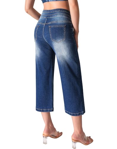 roswear Women's Wide Leg Stretchy High Waisted Capri Denim Pants3